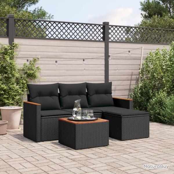 Salon de jardin 5 pcs avec coussins noir r�sine tress�e