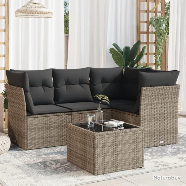 Salon de jardin 5 pcs avec coussins gris r�sine tress�e