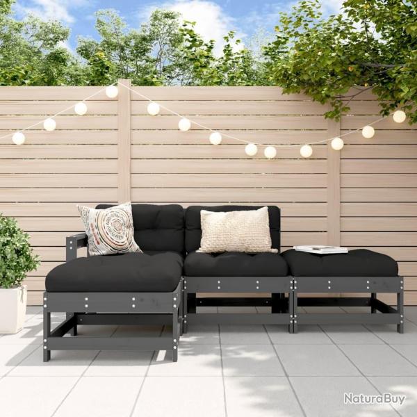 Salon de jardin 4 pcs avec coussins gris bois massif alsavelo