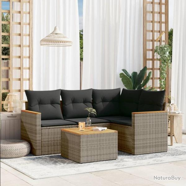 Salon de jardin 5 pcs avec coussins gris r�sine tress�e