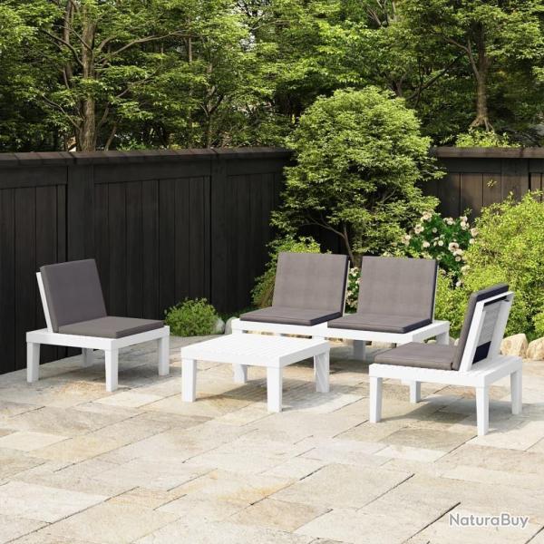 Salon de jardin 4 pcs avec coussins Plastique Blanc alsavelo