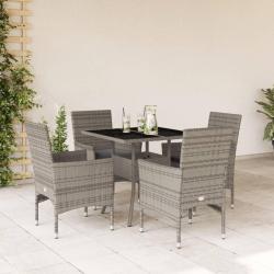 Ensemble &agrave; manger de jardin et coussins 5 pcs gris rotin verre