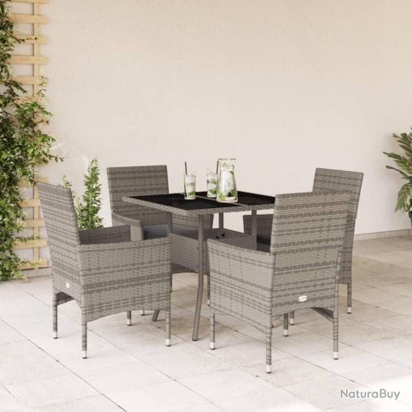 Ensemble � manger de jardin et coussins 5 pcs gris rotin verre