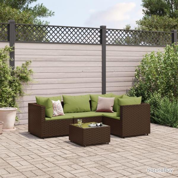 Salon de jardin 5 pcs avec coussins Marron R�sine tress�e alsavelo