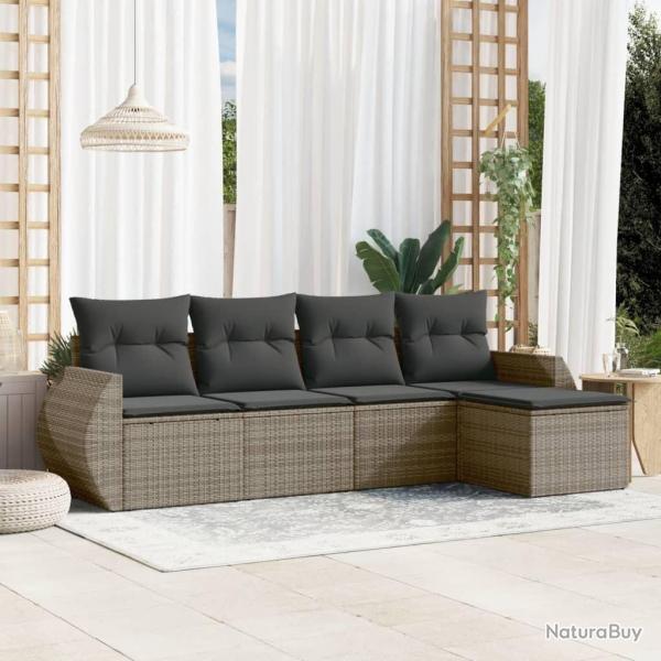 Salon de jardin 5 pcs avec coussins gris r�sine tress�e