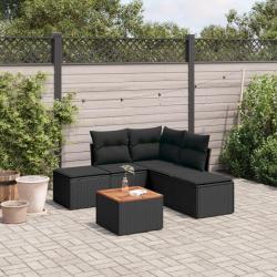 Salon de jardin 6 pcs avec coussins noir r&eacute;sine tress&eacute;e alsavelo
