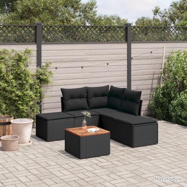 Salon de jardin 6 pcs avec coussins noir r�sine tress�e