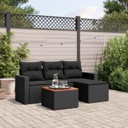 Salon de jardin 5 pcs avec coussins noir r&eacute;sine tress&eacute;e