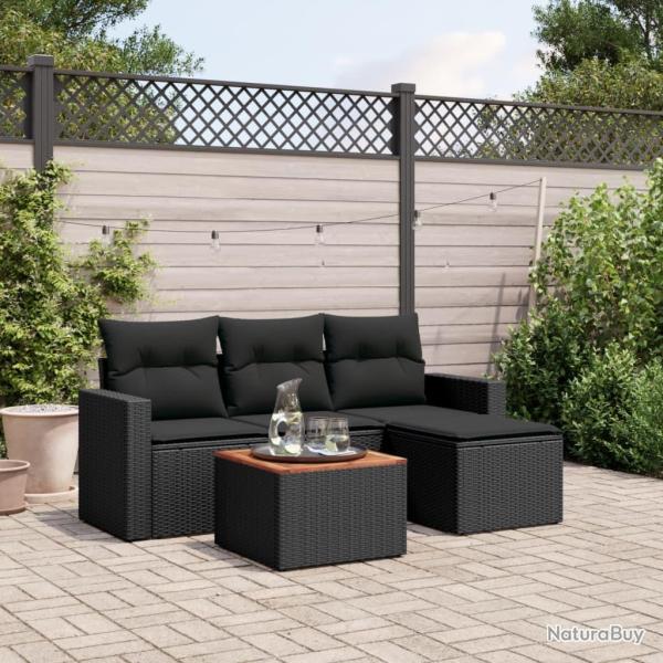 Salon de jardin 5 pcs avec coussins noir r�sine tress�e