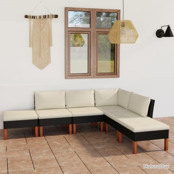Salon de jardin 6 pcs avec coussins R�sine tress�e Noir