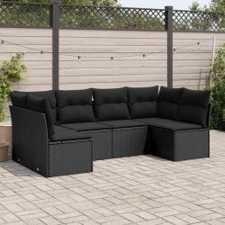 Salon de jardin 6 pcs avec coussins noir r&eacute;sine tress&eacute;e