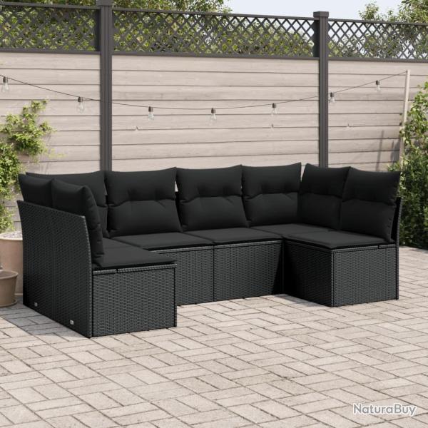 Salon de jardin 6 pcs avec coussins noir r�sine tress�e