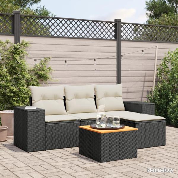 Salon de jardin 5 pcs avec coussins noir r�sine tress�e