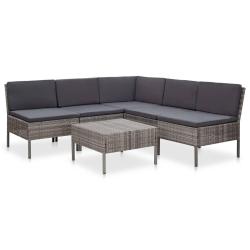 Salon de jardin 6 pcs avec coussins r&eacute;sine tress&eacute;e gris