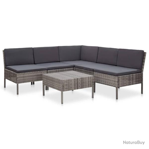 Salon de jardin 6 pcs avec coussins r�sine tress�e gris