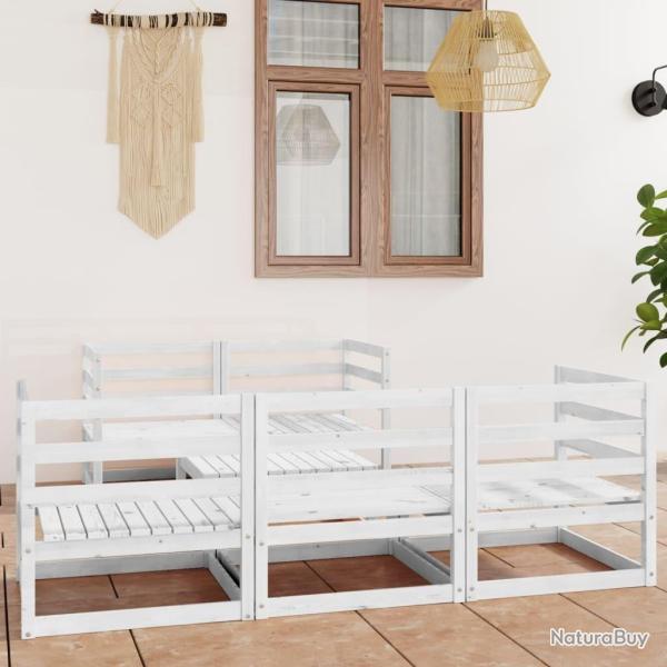 Salon de jardin 6 pcs Blanc Bois de pin massif