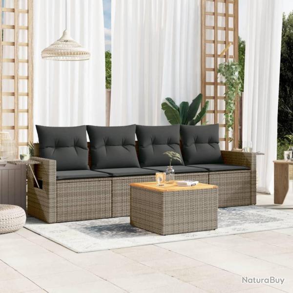 Salon de jardin 5 pcs avec coussins gris r�sine tress�e