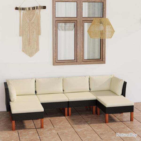 Salon de jardin 6 pcs avec coussins R�sine tress�e Noir