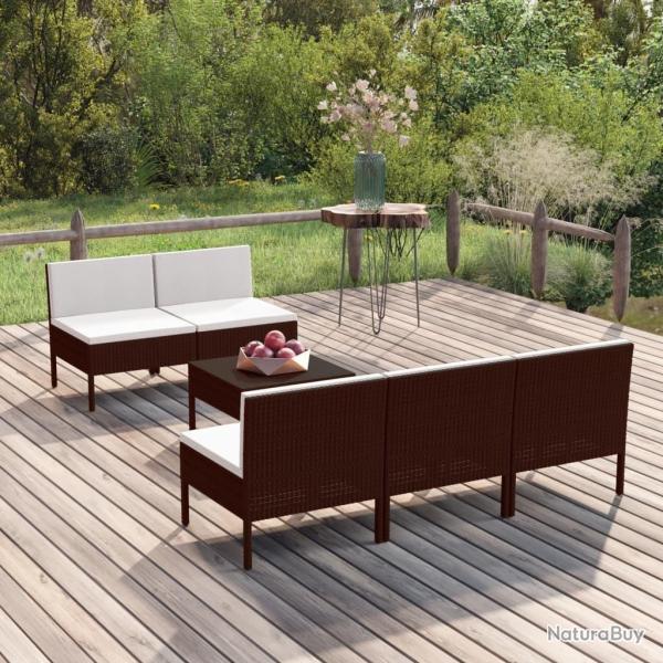 Salon de jardin 6 pcs avec coussins R�sine tress�e Marron alsavelo