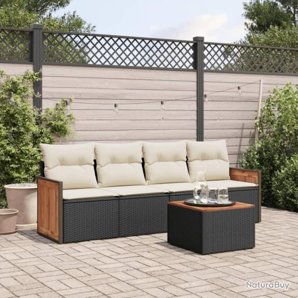 Salon de jardin 5 pcs avec coussins noir r�sine tress�e