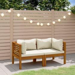 Canap&eacute; de jardin 2 places et coussin cr&egrave;me Bois d'acacia massif