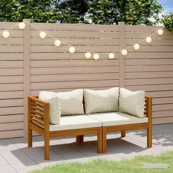 Canap� de jardin 2 places et coussin cr�me Bois d'acacia massif