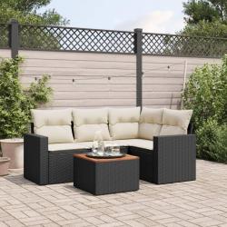 Salon de jardin 5 pcs avec coussins noir r&eacute;sine tress&eacute;e