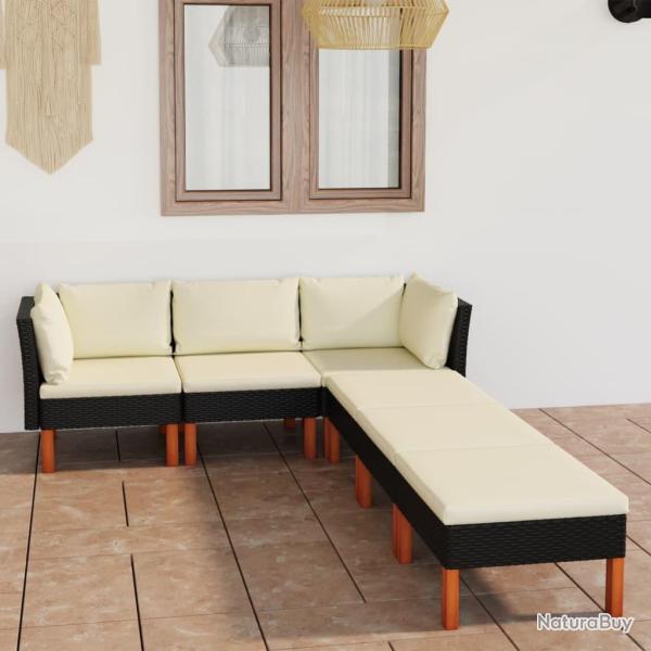 Salon de jardin 6 pcs avec coussins R�sine tress�e Noir