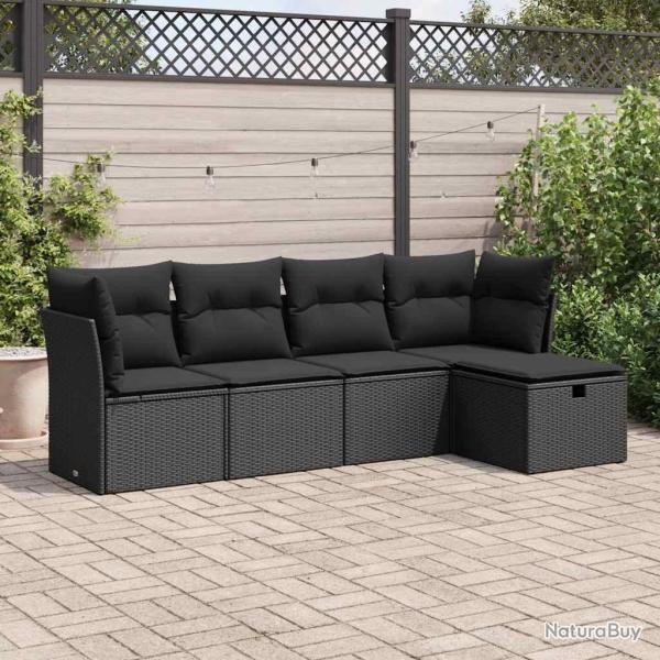 Salon de jardin 5 pcs avec coussins noir r�sine tress�e