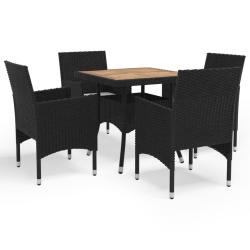 Ensemble &agrave; manger de jardin 5 pcs Noir R&eacute;sine tress&eacute;e et acacia