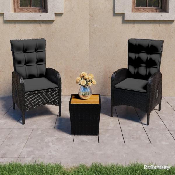 bistro de jardin 3 pcs rotin et bois d'acacia noir alsavelo