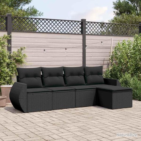 Salon de jardin 5 pcs avec coussins noir r�sine tress�e alsavelo