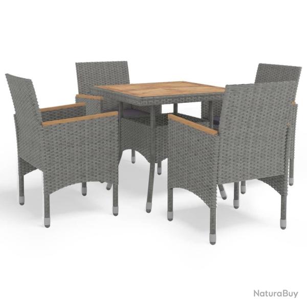 Ensemble � manger de jardin 5 pcs Gris R�sine tress�e et acacia alsavelo