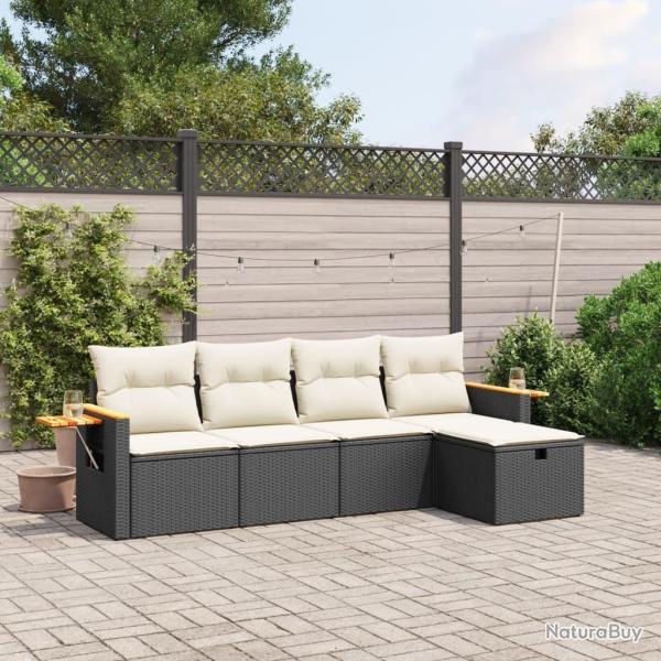 Salon de jardin 5 pcs avec coussins noir r�sine tress�e