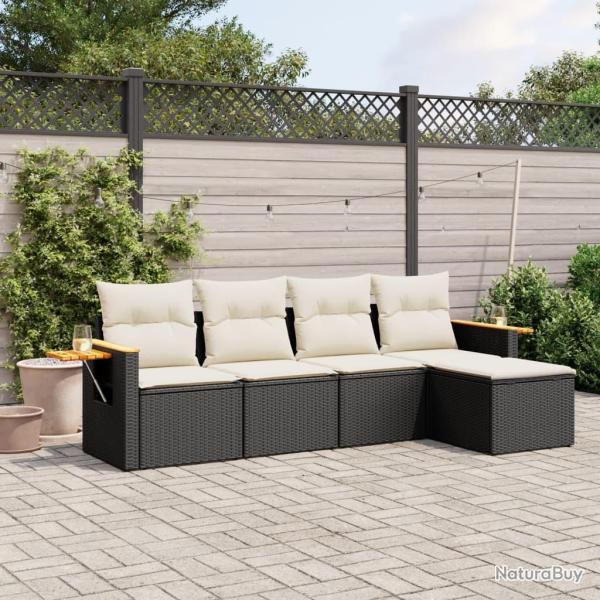 Salon de jardin 5 pcs avec coussins noir r�sine tress�e alsavelo
