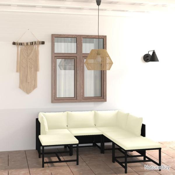 Salon de jardin 7 pcs avec coussins R�sine tress�e Noir