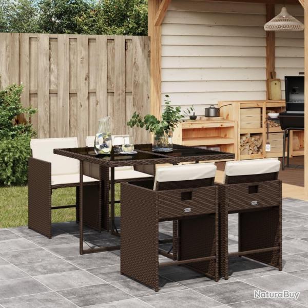 Ensemble � manger de jardin 5 pcs et coussins marron poly rotin