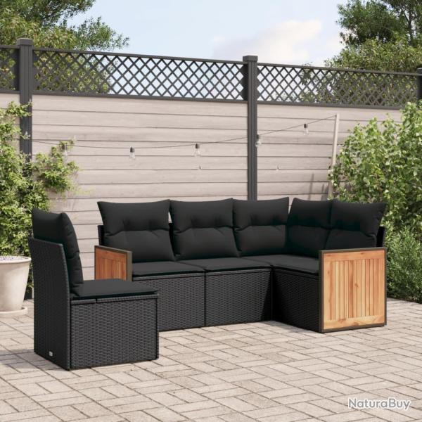 Salon de jardin 5 pcs avec coussins noir r�sine tress�e