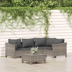 Salon de jardin 5 pcs avec coussins Gris R&eacute;sine tress&eacute;e