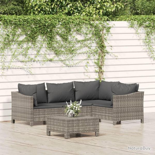 Salon de jardin 5 pcs avec coussins Gris R�sine tress�e alsavelo