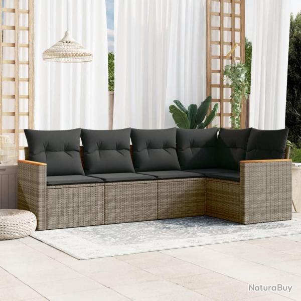 Salon de jardin 5 pcs avec coussins gris r�sine tress�e