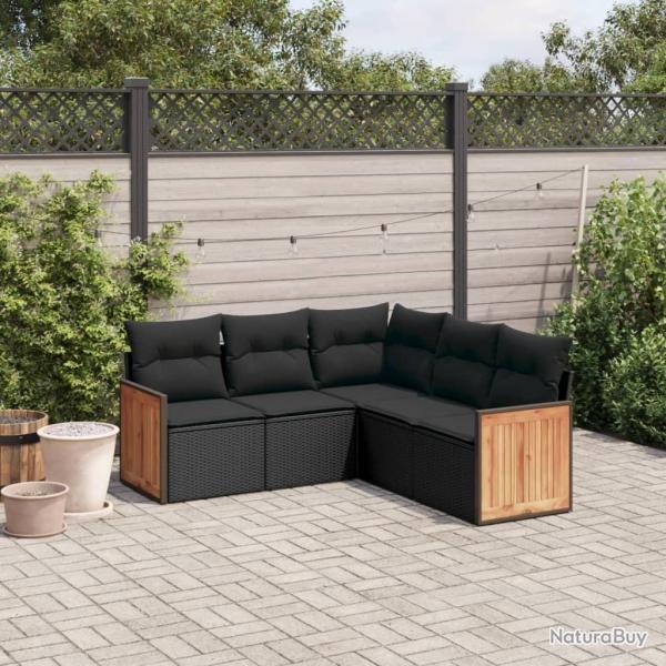 Salon de jardin 5 pcs avec coussins noir r�sine tress�e alsavelo