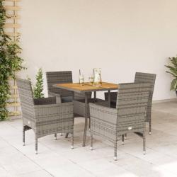 Ensemble &agrave; manger de jardin et coussins 5 pcs gris rotin acacia alsavelo