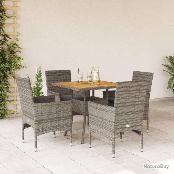 Ensemble � manger de jardin et coussins 5 pcs gris rotin acacia