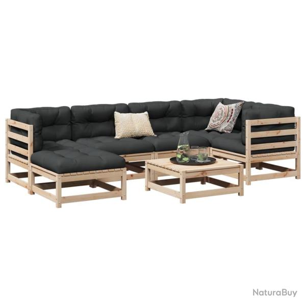 Salon de jardin 7 pcs bois de pin massif alsavelo