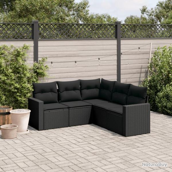 Salon de jardin 5 pcs avec coussins noir r�sine tress�e alsavelo