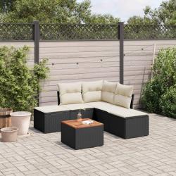 Salon de jardin 6 pcs avec coussins noir r&eacute;sine tress&eacute;e