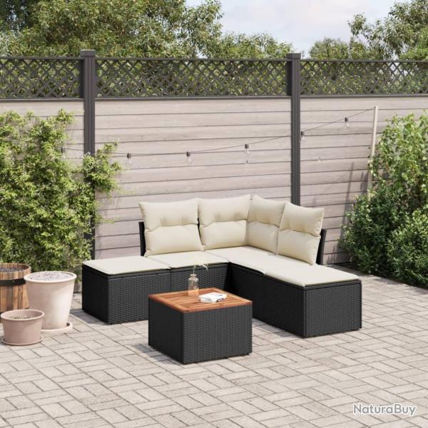 Salon de jardin 6 pcs avec coussins noir r�sine tress�e
