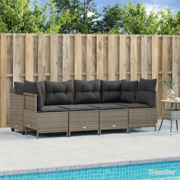 Salon de jardin 5 pcs avec coussins gris r�sine tress�e