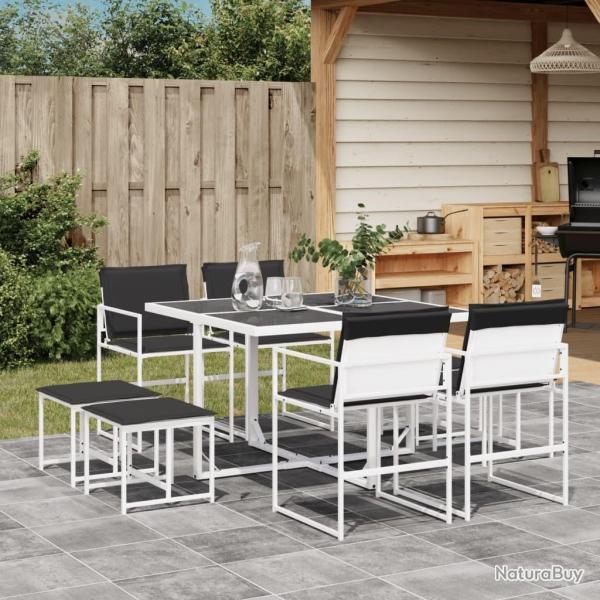 Ensemble � manger de jardin avec coussins 9 pcs blanc textil�ne